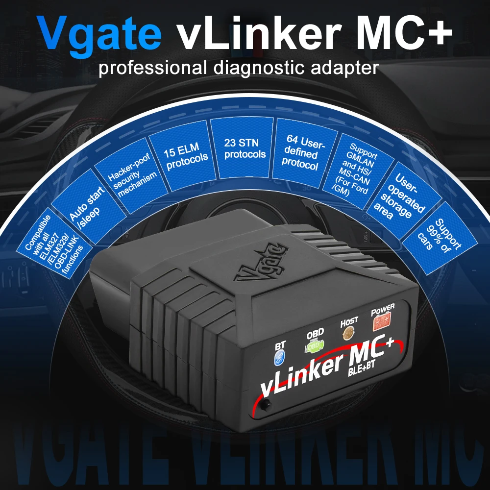 Автомобильный диагностический сканер Vgate vLinker MC + ELM327 V2.2, Bluetooth 4,0, OBD2, Wi-Fi