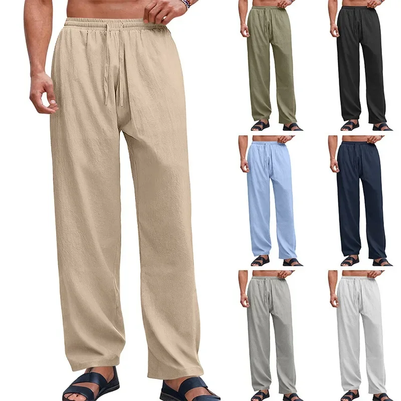 Men's Linen Drawstring Pants - Relaxed Fit Natural Fiber Casual Trousers