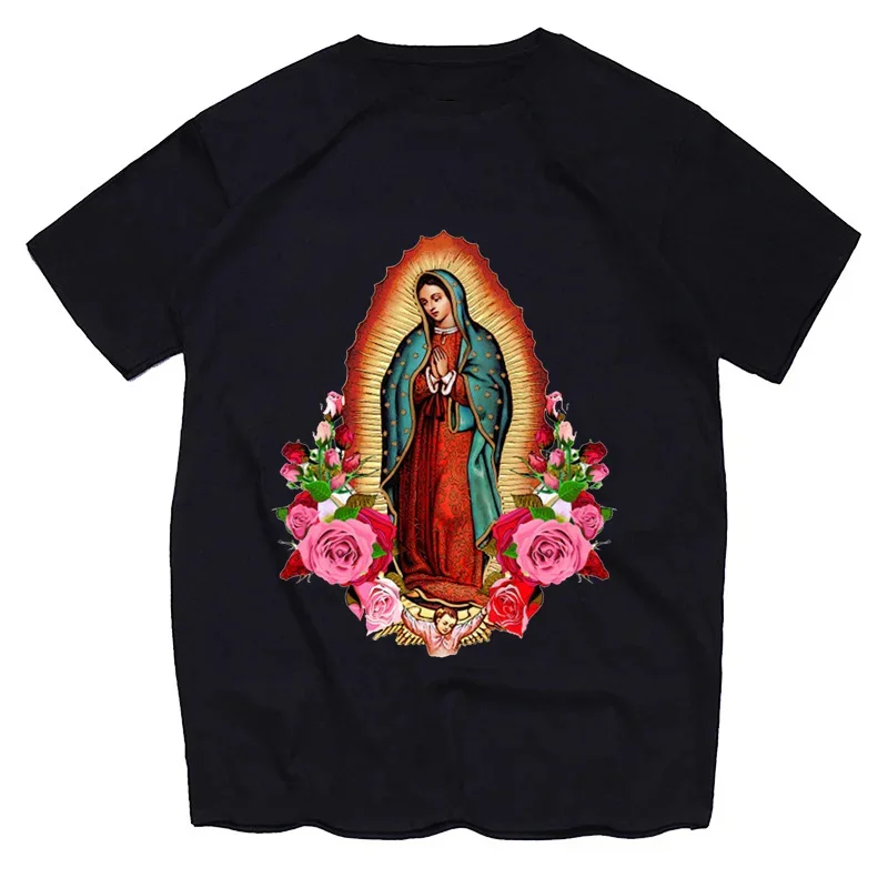 Virgin Mary T-Shirts Our Lady of Guadalupe Print Men Women Casual Short Sleeves Cotton T Shirt Harajuku Unisex Tees Top Clothing