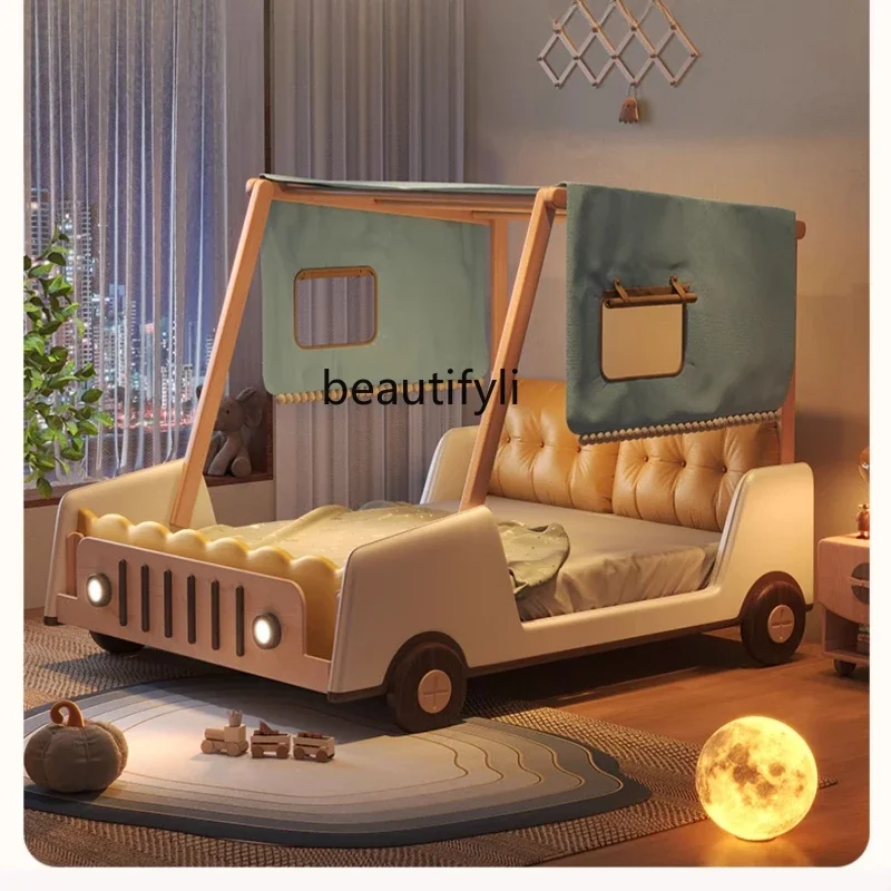 

Open Cartoon Bed for Car Boy Solid Wood Fence Bed Tree House Bed Tent