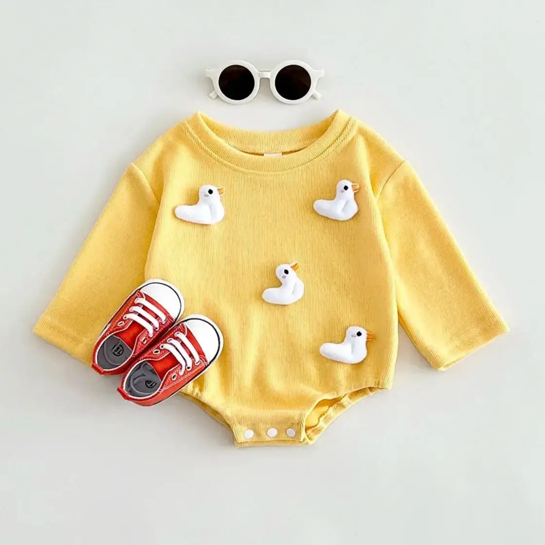 0-18M Baby Triangle Bubble Romper Cute Cartoon Duck/Mushroom Fall Warm Infant Boy Baby Girls Sweatshirt Bodysuit Newborn Clothes