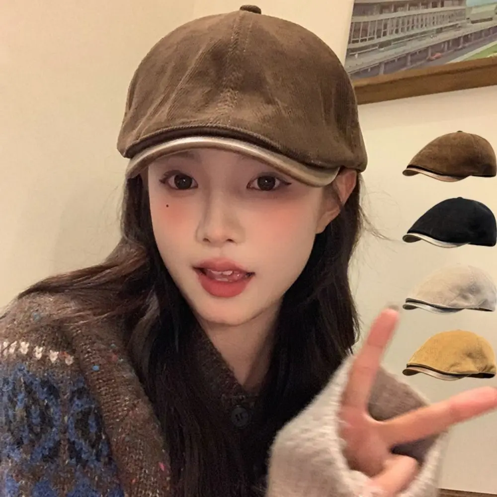 

Fashion Retro Corduroy Beret Hat Adjustable Baker Peaked Newsboy Hat Cotton Painter Hat Travel