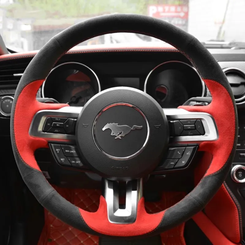 

DIY Hand Stitched High quality anti slip suede non-slip Car Steering Wheel Cover For Ford Mustang 2015-2021 Mustang GT 2015-2021