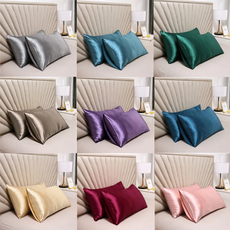2PCS American Style  Ice Silk  Pillowcase Pillow Cover Silky Pillowcase Comfortable Pillow Case Home Decor Pillow Covers 51X76CM