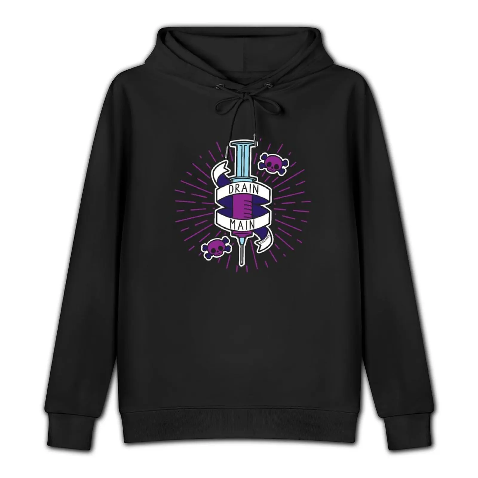 Drain Main Gamer Purple Syringe Crossbones Pullover Hoodie japanese style mens clothing hoodies for men