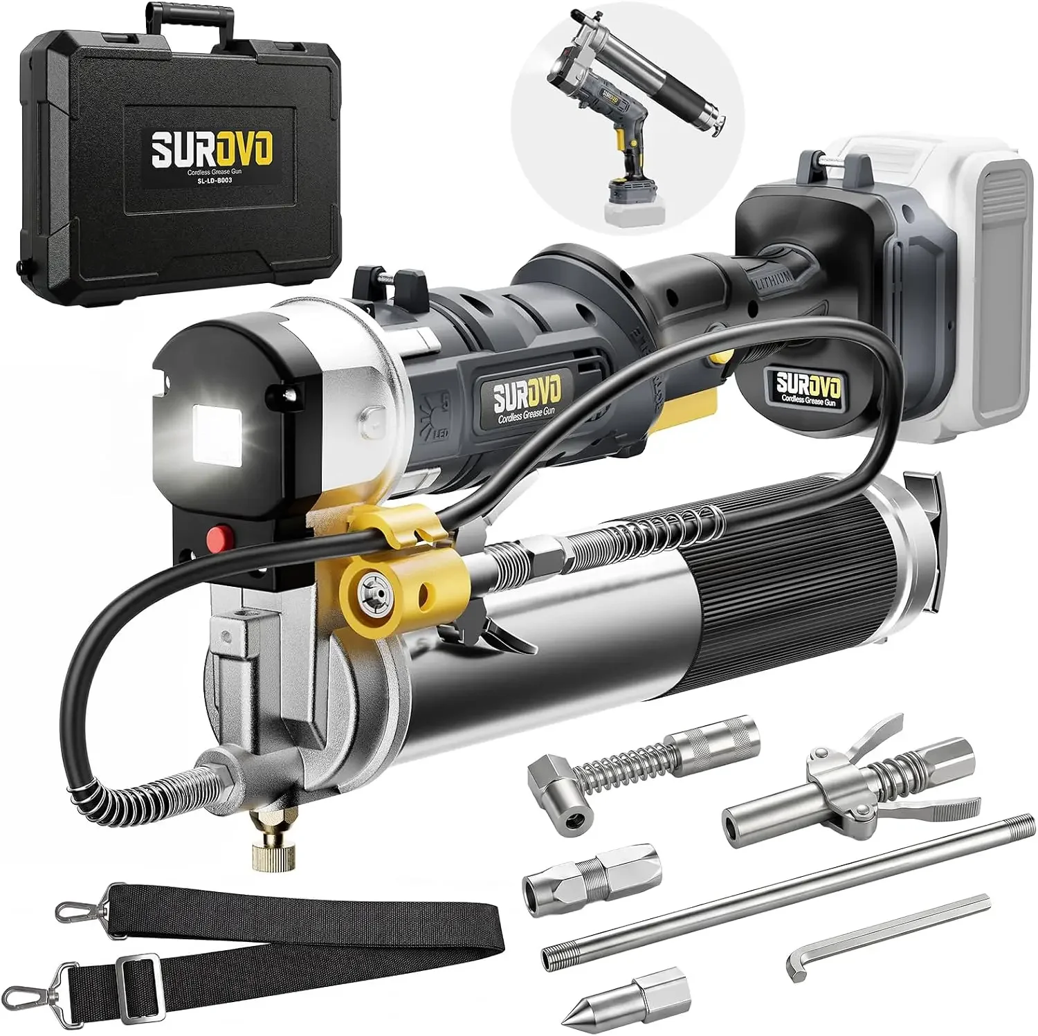 BestsellingCordless Grease Gun Compatible with DeWalt 20V Battery, 12000PSI Max High-Pressure with Lock-On Trigger, 2-in-1 Rotat