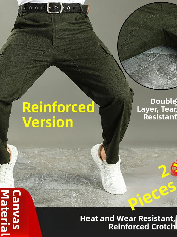 

Мужские рабочие брюки из чистого хлопка, прямого кроя, повседневные, длинные, для защиты от жары и при сварочных работах.