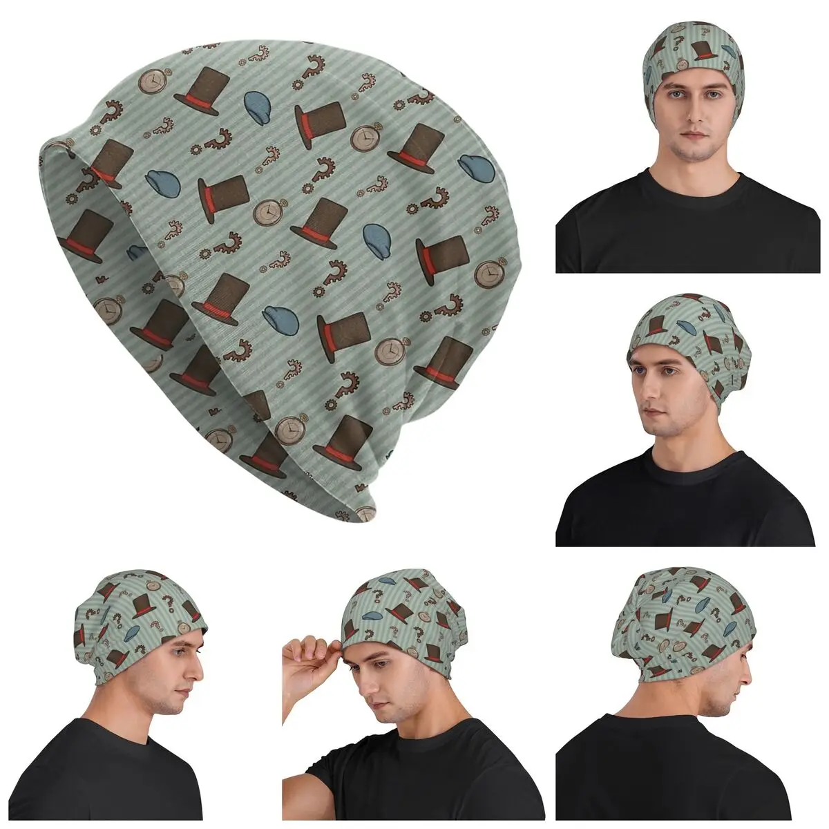 Professor Layton Repeated Pattern (Green) Skullies Beanies Hats Warm Autumn Winter Outdoor Cap Knitted Bonnet Caps for Unisex