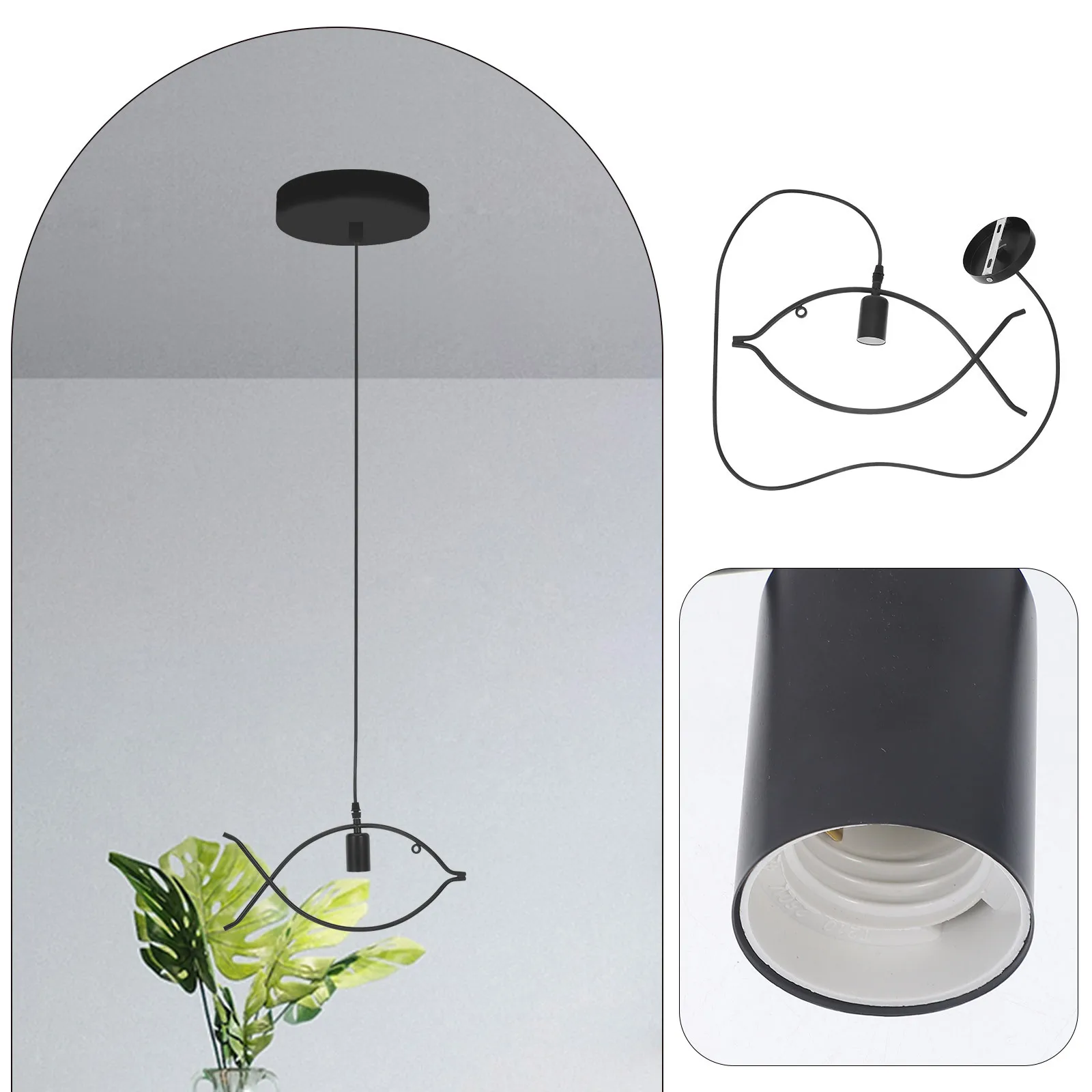 Lustre em forma de peixe de ferro ajustável, lâmpada de teto moderna para sala de estar, quarto, sala de jantar, luz decorativa