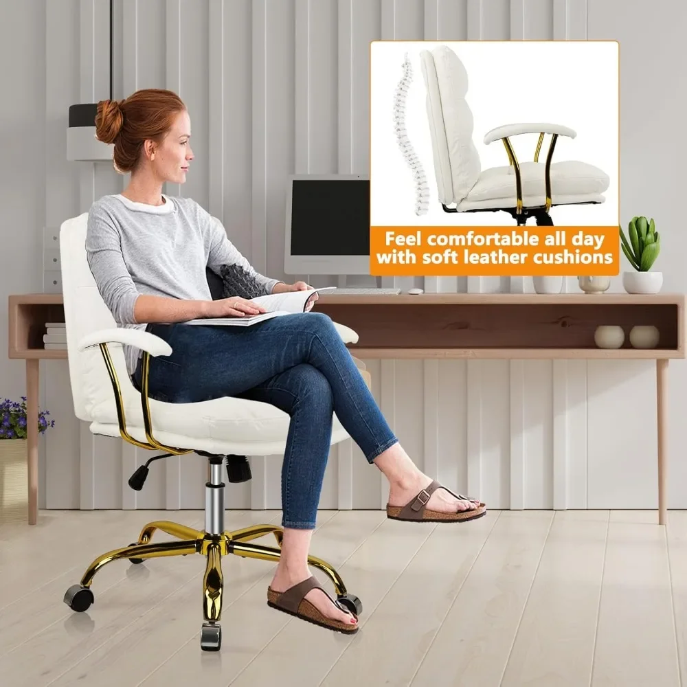 Ergonomic Office Desk Chair with Wheels and Arms, Faux Leather Computer Chair for Home Bedroom Office image 4
