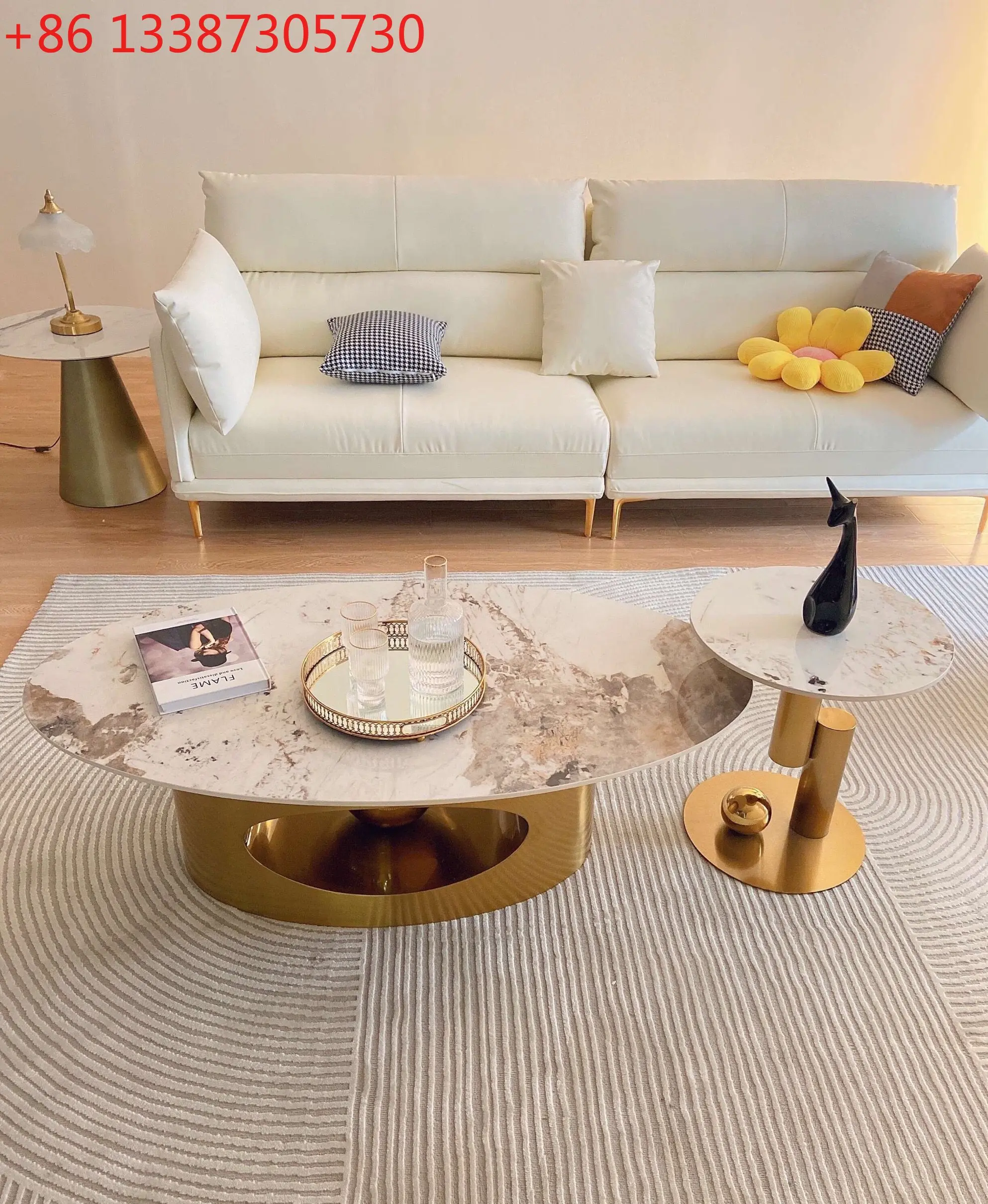 

Легкий роскошный новый овальный кофейный столик из сланца в современном минималистичном стиле из нержавеющей стали для гостиной, для домашнего использования.