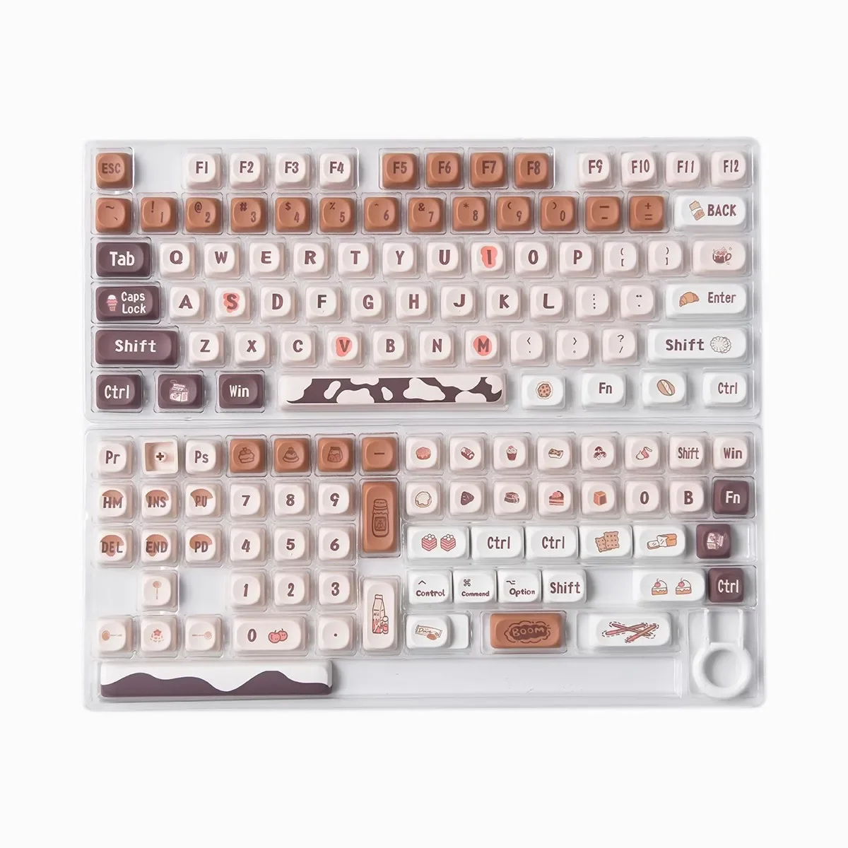 Chocolate Coffee Mechanical Keyboard Keycaps 136 Keys Cute Rounded Cartoon PBT Thermal Sublimation MOA Height 87/98