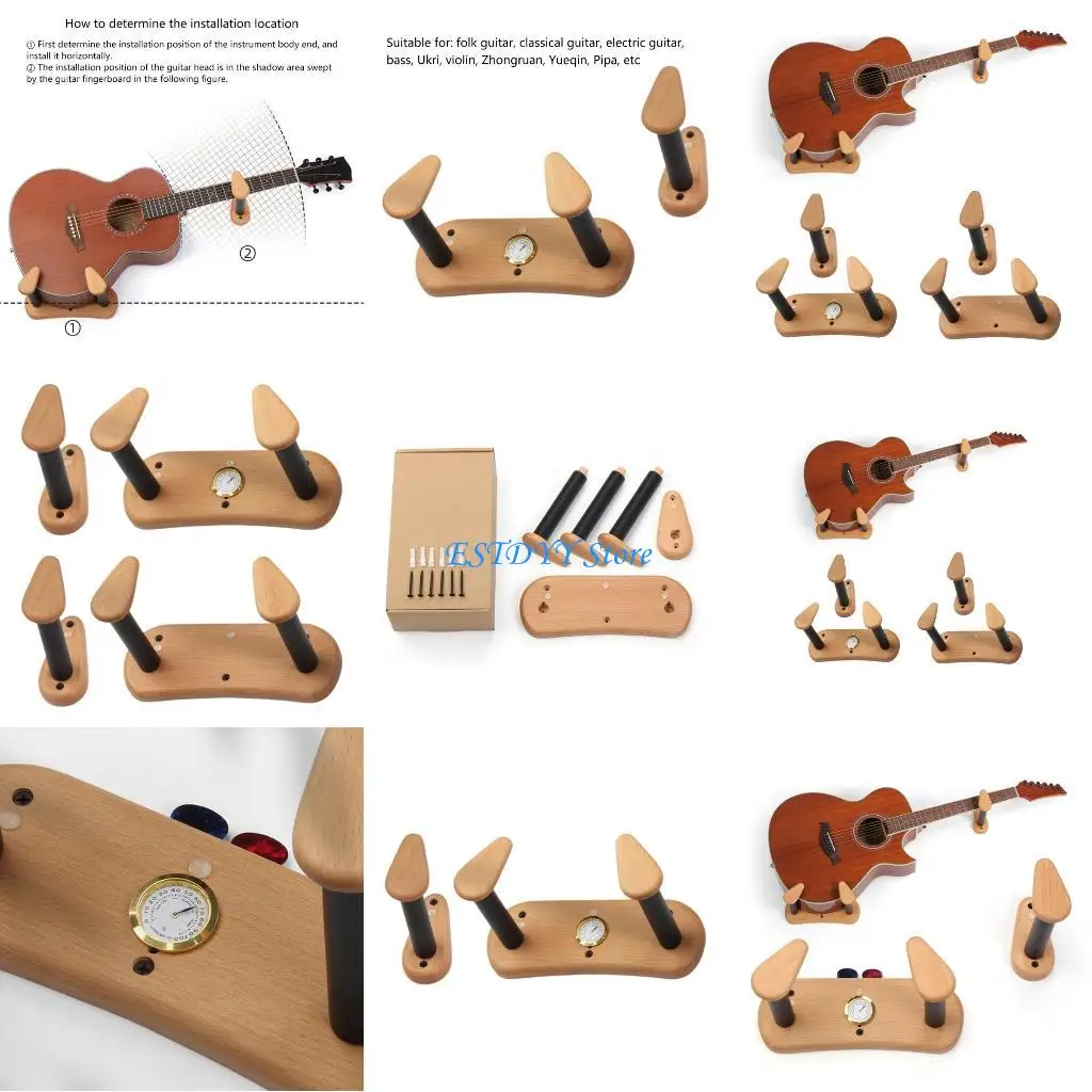 

G6DE Bass Guitar Guitar Hangers with Hygrometer Guitar Bass Wall Mount Bracket Holder