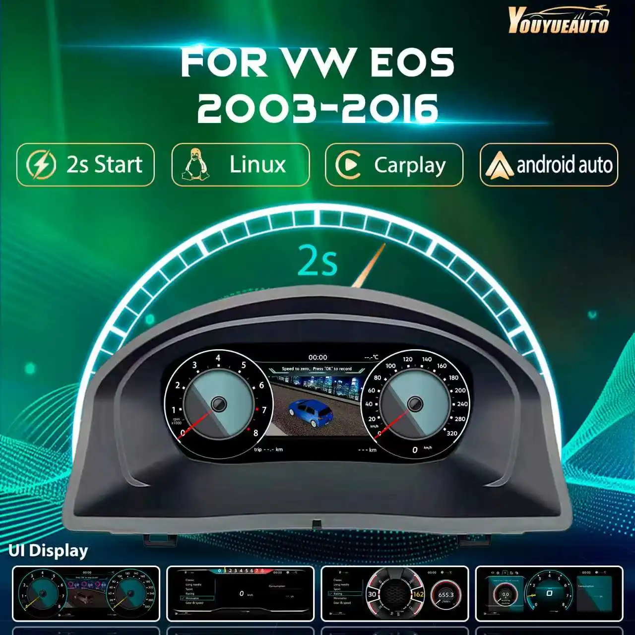 Quadro strumenti digitale LCD da 10,25'' per Volkswagen EOS anni 2003-2016, pannello strumenti, cruscotto, tachimetro con navigazione