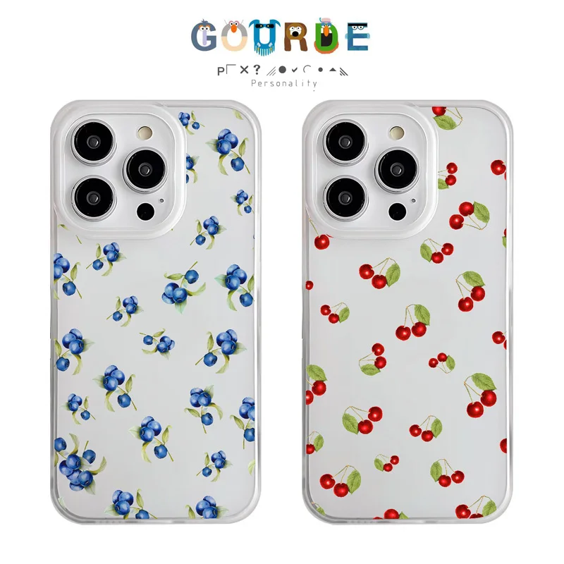 Gourde Aesthetic Blueberry Cherry Clear Frosted Case for Iphone 16 15 14 12 13 11 Pro Max IP 7 8 Plus Iphon X XS XR Xs Max