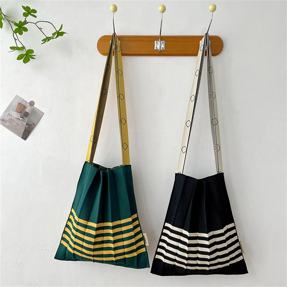 

Korean Chic Women Knit Folds Knit Wallet HandBag Simple Fashion Shoulder Pleated Panelled Bag Ladies Elegant Panelled Tote Bags