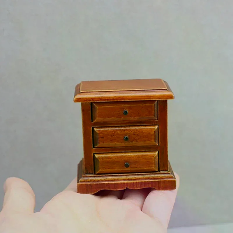 1 Piece DIY Accessories 1:12 Dollhouse Miniature Chestnut Bedside Table Chest Of Drawers Storage Cabinet Furniture Model Toy