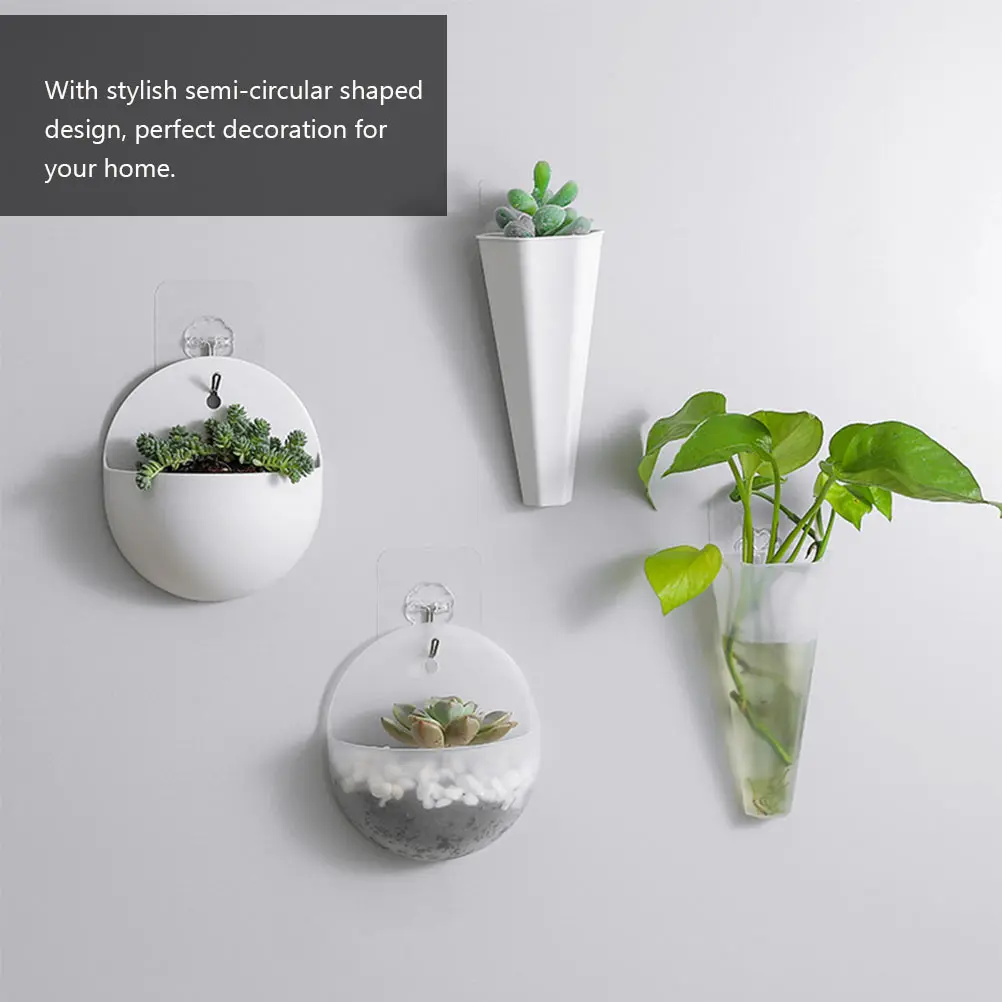 

3Pcs Wall Hanging Flowerpot Plastic Semi-Circular Holder White Indoor Outdoor Plant Holder Home Decor Hanging Container Ornament
