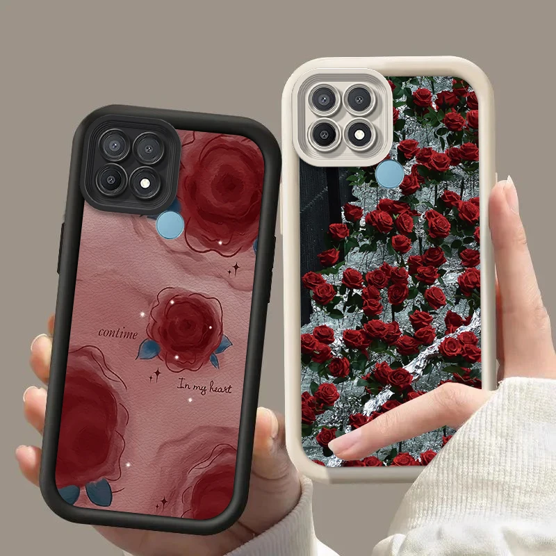 A 15 Rose Flower Silicone Phone Case On For Oppo A15 A15s A35 2021 Matte OppoA15 OppoA15S Girl Woman Cover