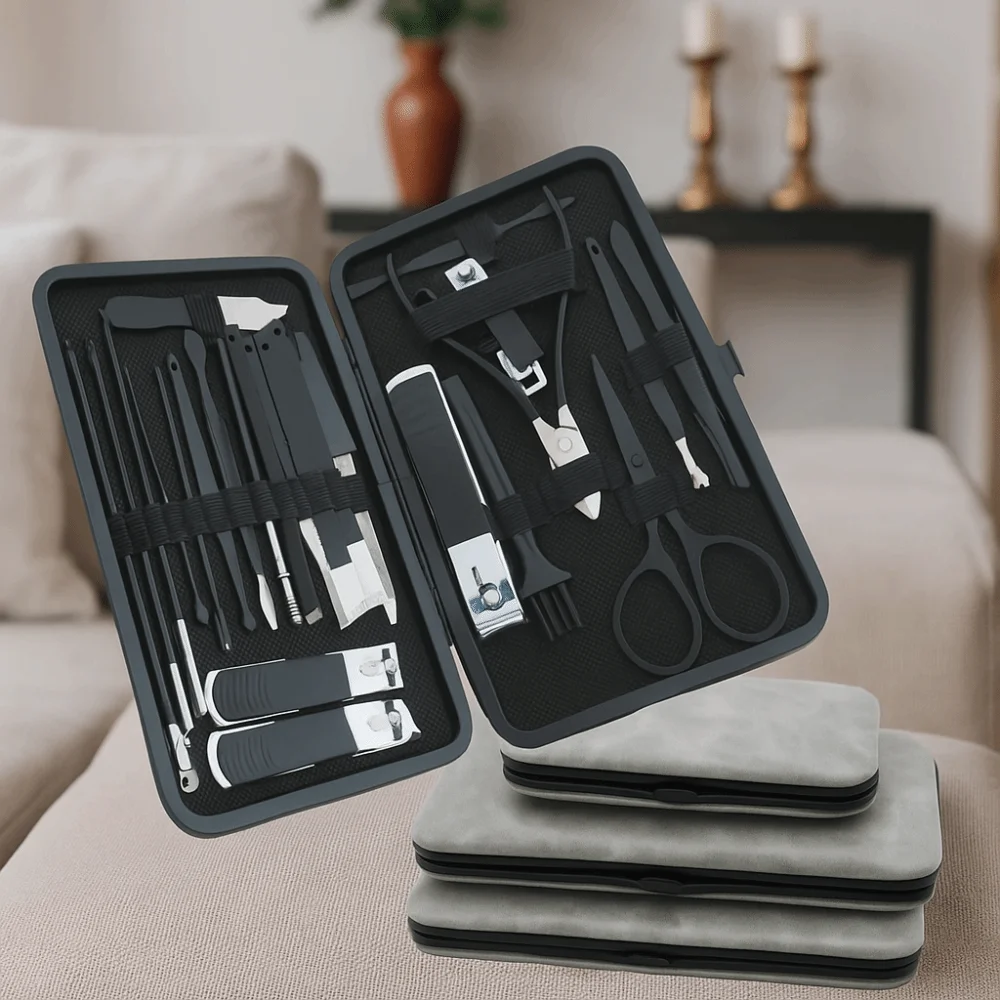 

13/24pcs Anti-slip Design Stainless Steel Nail Clipper Set Sharp with PU Case Manicure Set Black Nail Trimming Set