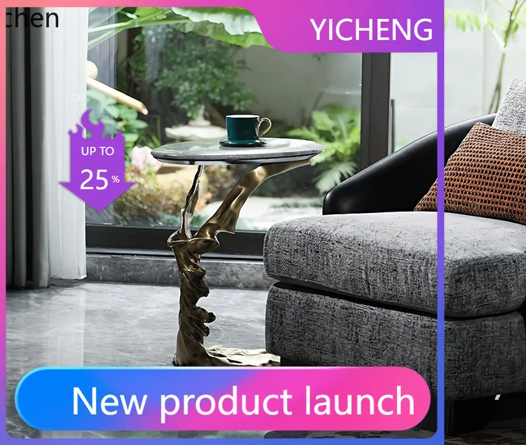 LYY  Marble Sofa Side Table Pure Copper Side Table Movable Corner Table