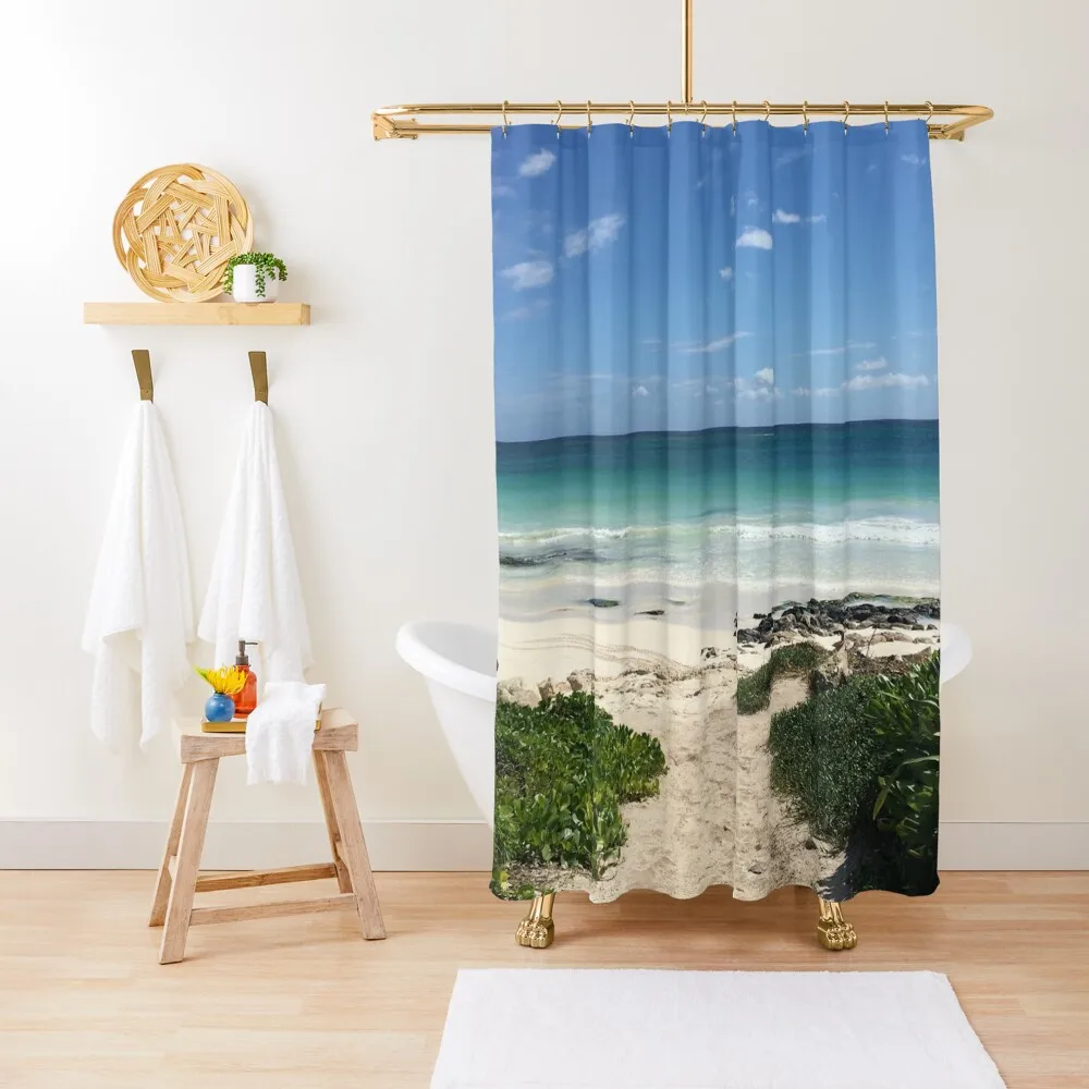 

Tulum Mexico Beach with Turquoise Water and Blue Sky Shower Curtain In The Bathroom Anti-Mold Waterproof Shower Curtain