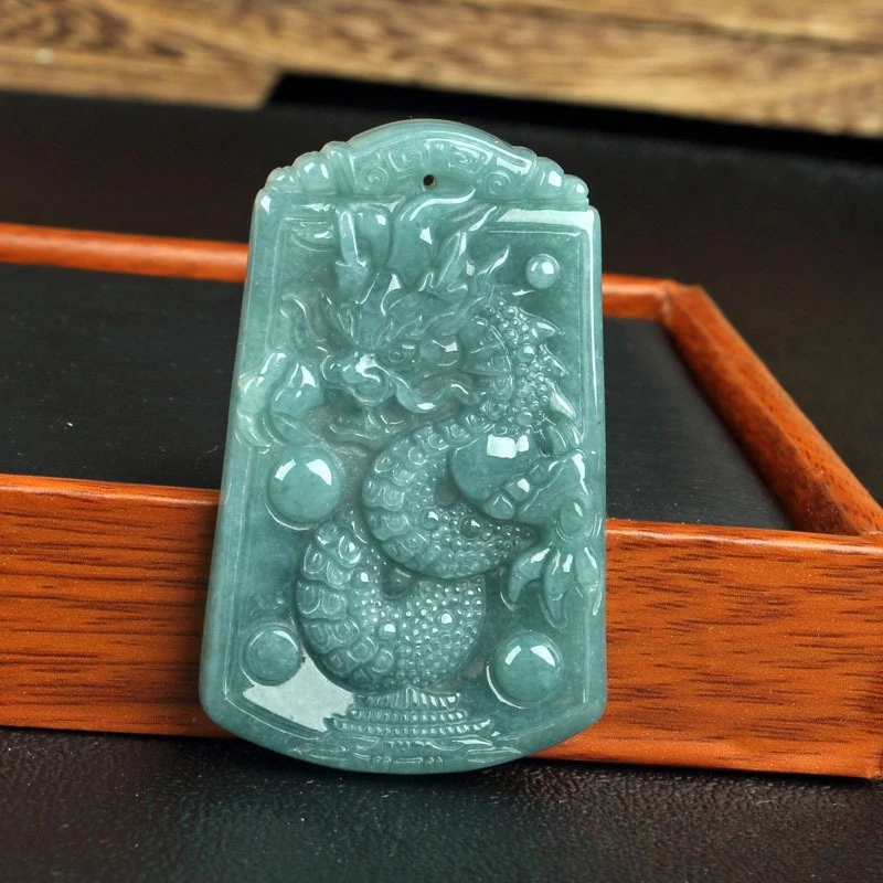 Large men's jadeite dragon brand double-sided carving dragon world blue water Xiao Long A goods Myanmar jade pendant
