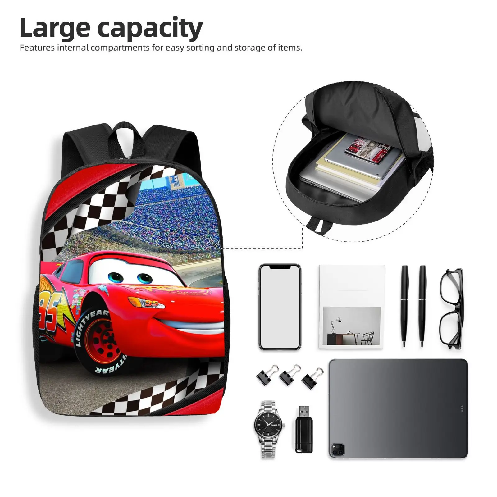 قطعة واحدة من حقيبة ظهر ديزني لايتنينج ماكوين Racing Car مطبوعة للجنسين خفيفة الوزن مناسبة لملابس غير رسمية هدية مثالية