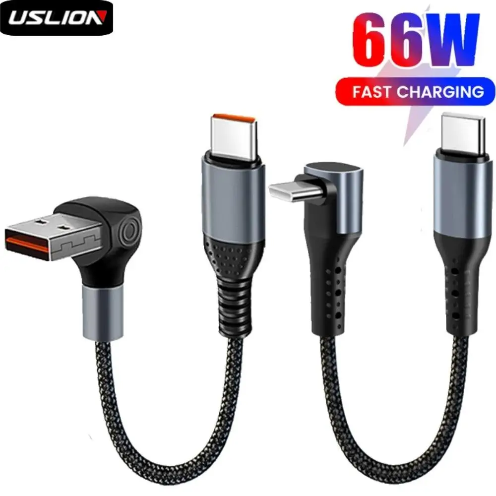 6A 66W 90° Elbow Fast Charging USB Type C Short Cable for Power Bank iPhone 15 Xiaomi 14 Redmi 13 Realme GT 6 Oneplus 0.25/0.5m