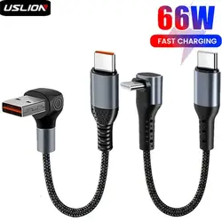 6A 66W 90° Elbow Fast Charging USB Type C Short Cable for Power Bank iPhone 15 Xiaomi 14 Redmi 13 Realme GT 6 Oneplus 0.25/0.5m