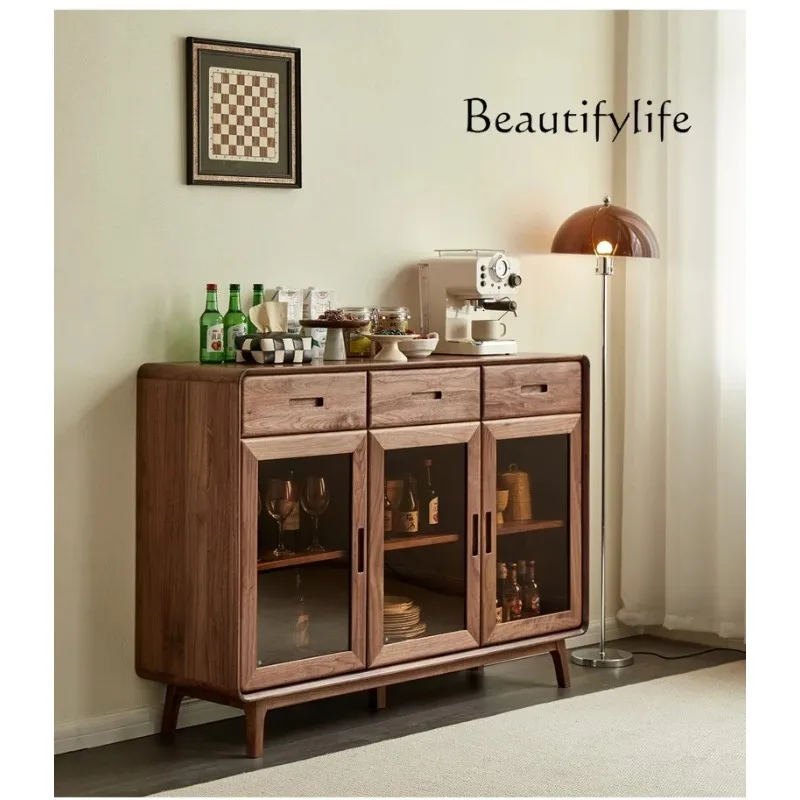 

North America Black Walnut Solid Wood Sideboard Italian Minimalist Wall Locker Modern Living Room Wine Cabinet