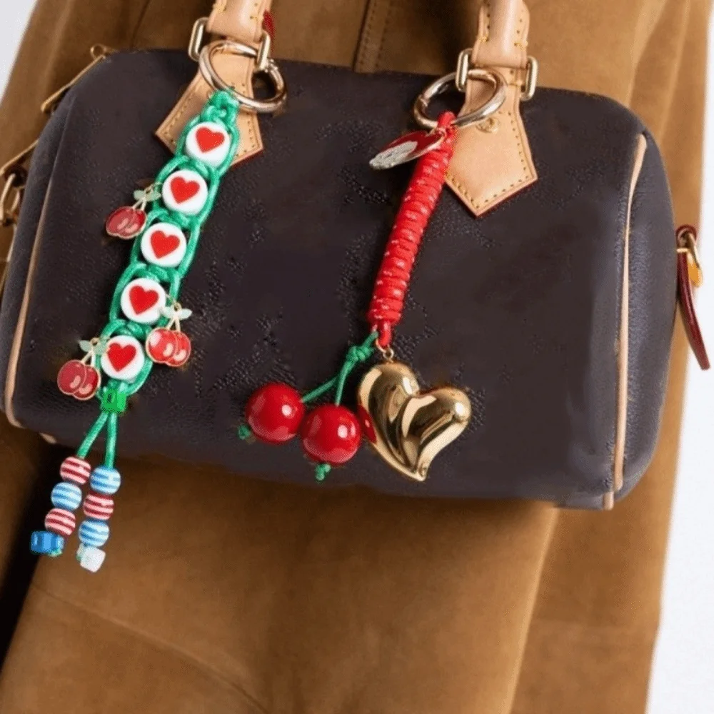 

Cute Bag Accessories Pendant DIY Simple Love Cherry Pendant Fashion Accessories Korean Style Colorful Rope Keychain Car Keyring