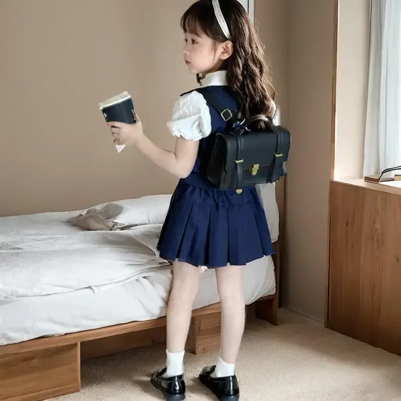 2026 Summer Teenager Girls Student Cloth Short Sleeve JK Tie Shirt Blouse + Pleated Skirt Children Set Suit 4 8 9 10 11 12 Year