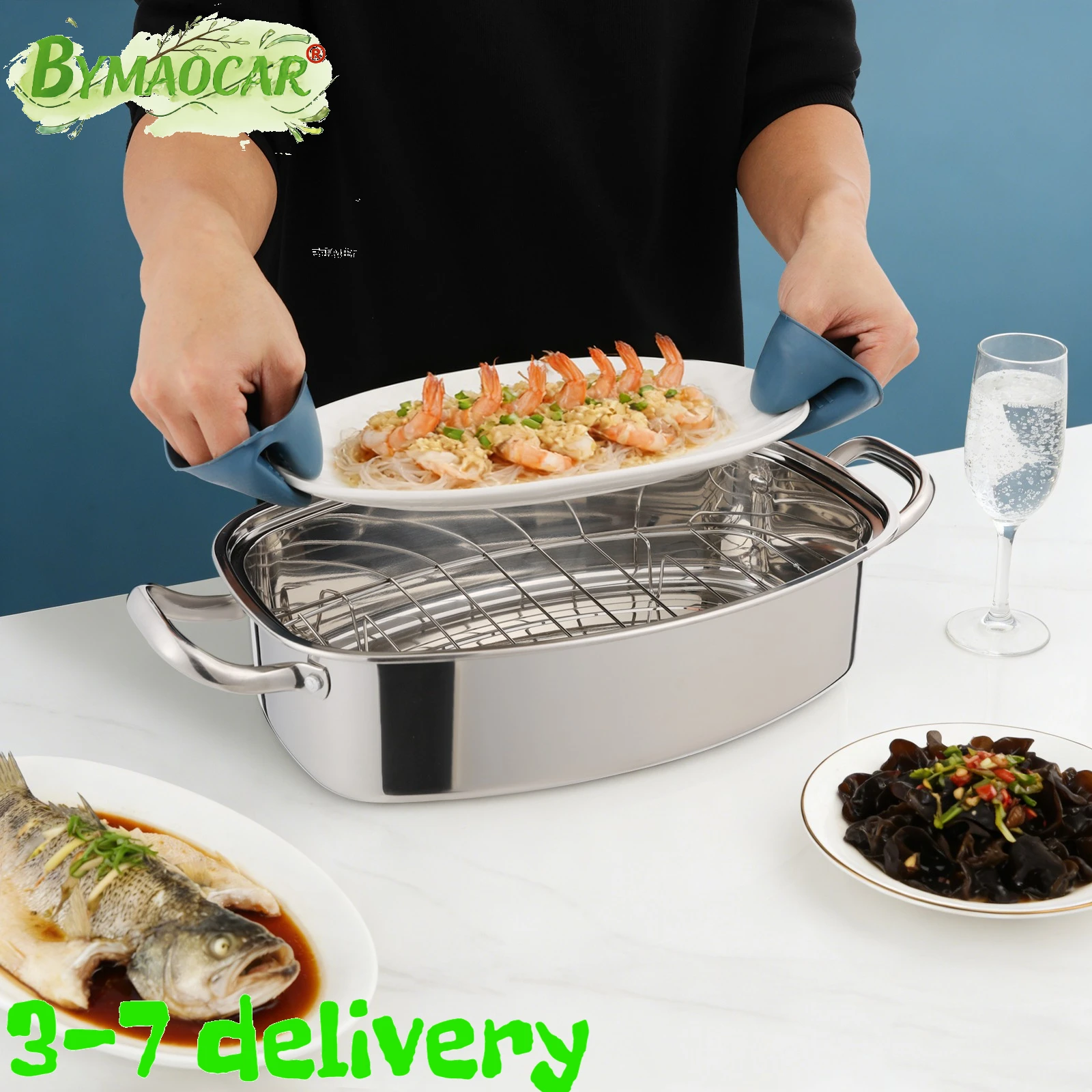 

1 Tier Stainless Steel Fish Steamer Pot with Timer & Ceramic Plate, 304 Stainless Steel, Visible Glass Lid, Even Heat Distribution, Anti-Hotspot, Keep Natural Flavor for Seafood Cornbread, Multi-Use as Soup Pot, Gas Electric Induction Stove, Easy Clean