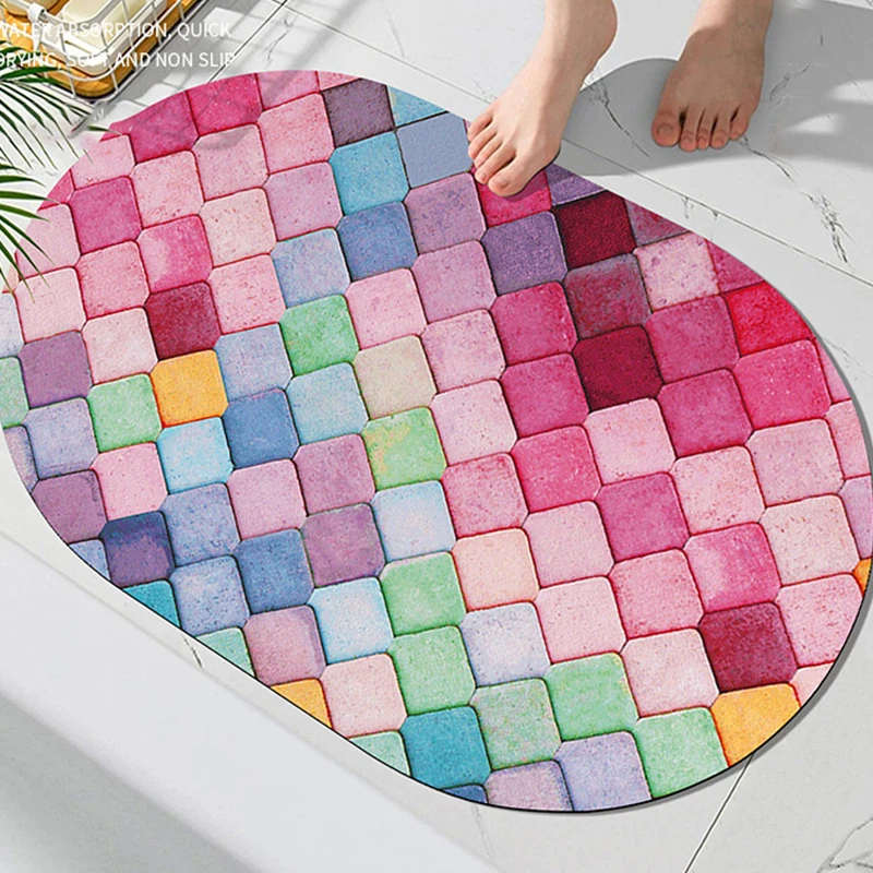 Tile Bathroom Mat Soft Diatom Mud Absorbent Toilet Non-slip Foot Mat Carpet Doormat Kitchen Oval Table Pad Home Decoration