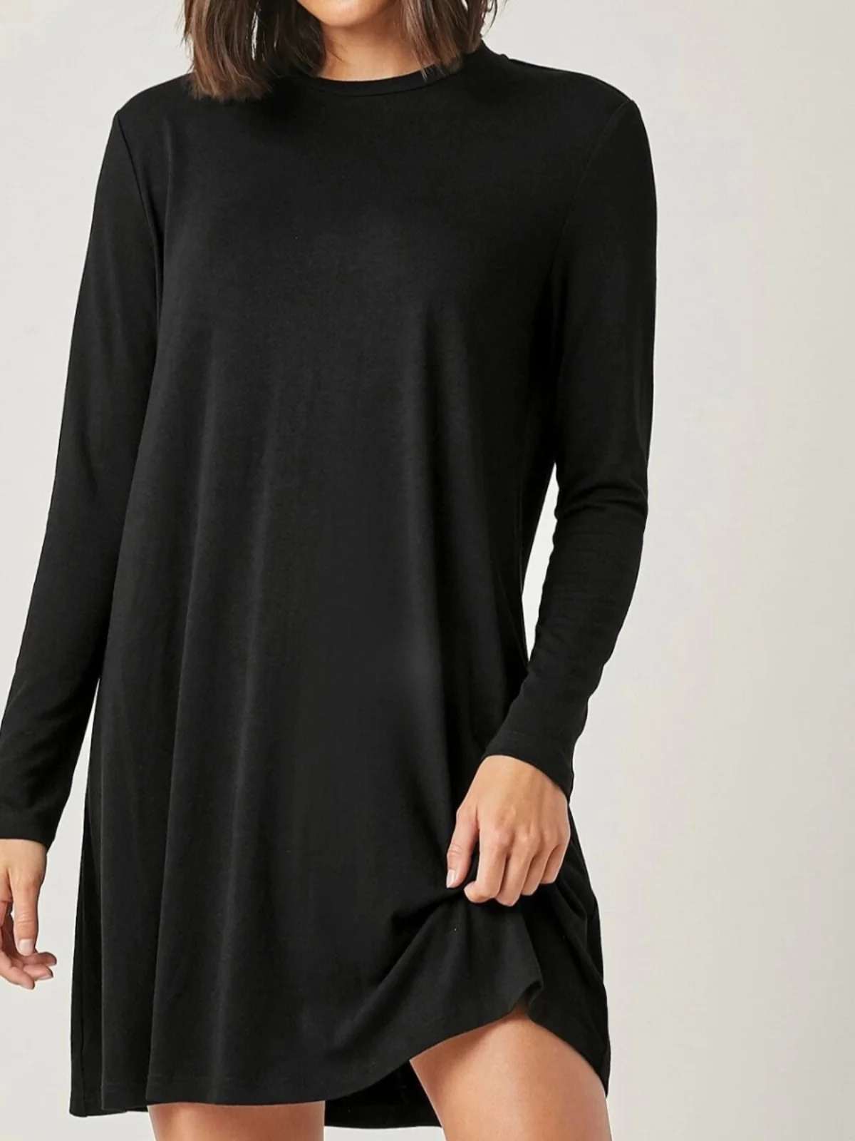 Printemps nouveau rond Ne couleur a-ligne ample Faion longue Sve Dr T-shirt jupe femmes doux Polyester mélange Dr