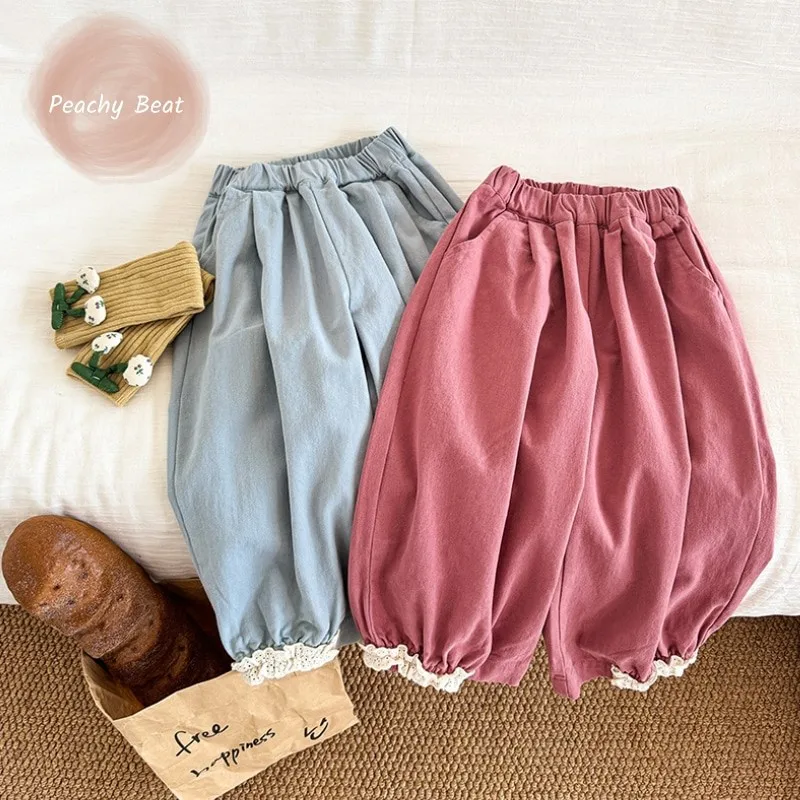 

Модные хлопковые кружевные брюки для маленьких девочек и мальчиков, элегантные однотонные брюки для бега, весенне-осенняя одежда для малышей, От 18 месяцев до 10 лет