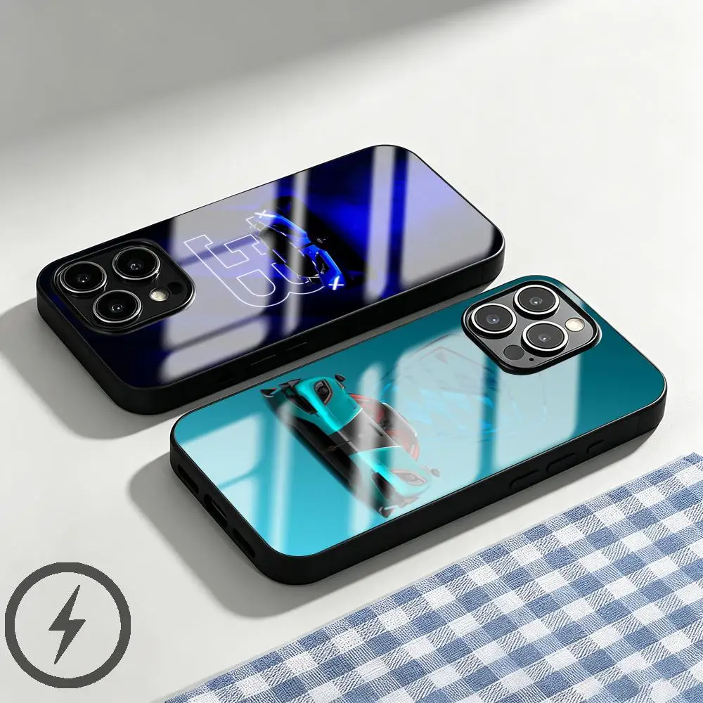 Funda de Teléfono de Lujo B-bugattiES para iPhone 17 16 15 14 13 12 11 X XR XS 8 Plus Mini Pro Max, Funda Magnética de Vidrio