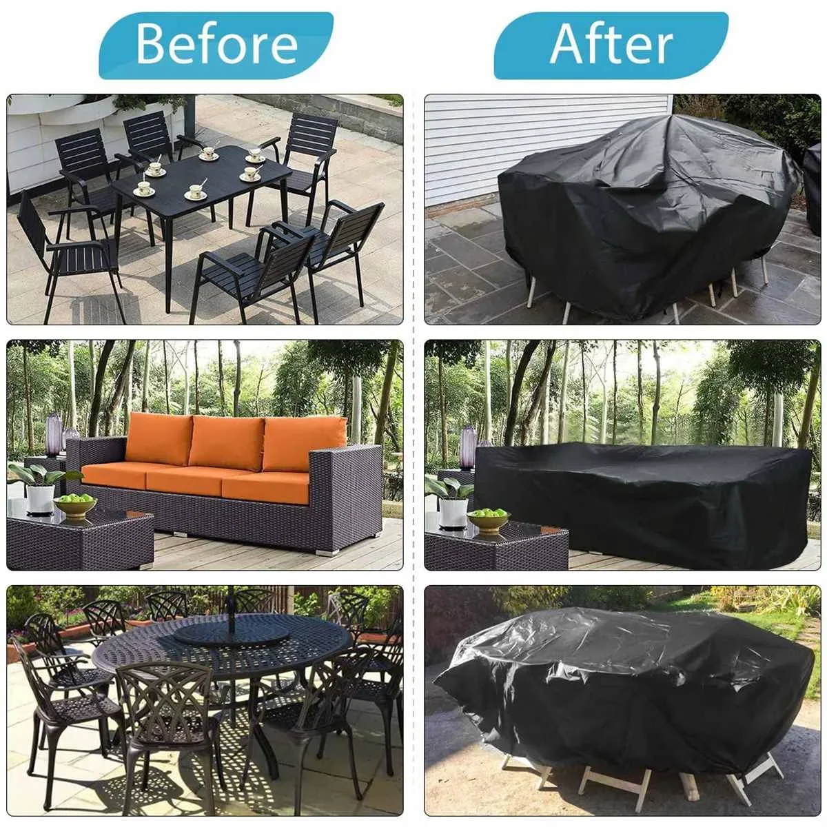 600D Oxford Fabric Windproof Patio Garden Furniture Cover Rectangular Protection Anti-UV Rain Snow Chair Table Sofa Covers