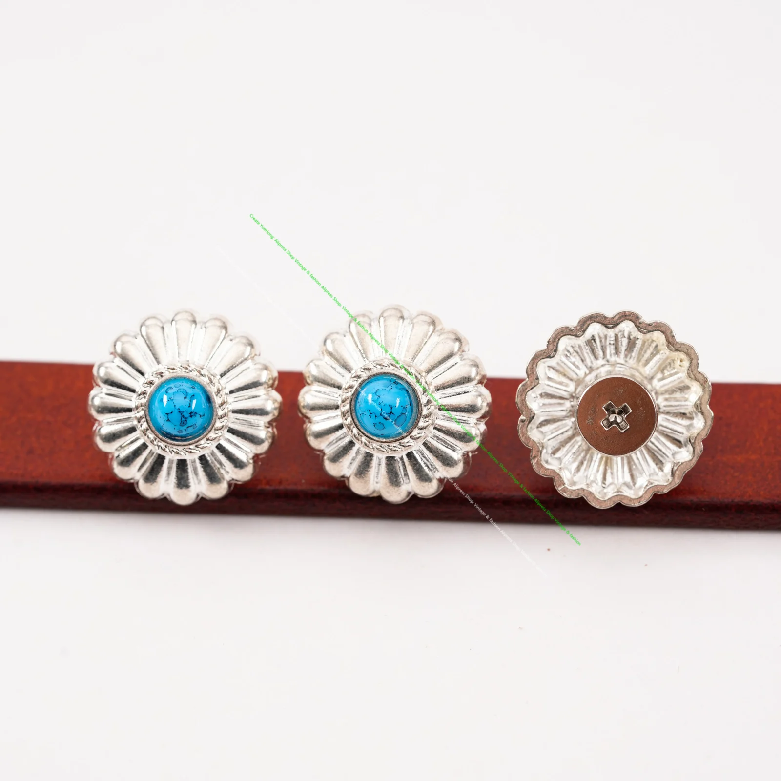 10PC 16MM WESTERN FLORAL BEAUTY TURQUOISE BEADS BLING SLIVER LEATHERCRAFT GARMENT CONCHOS DECOR SCREWBACK