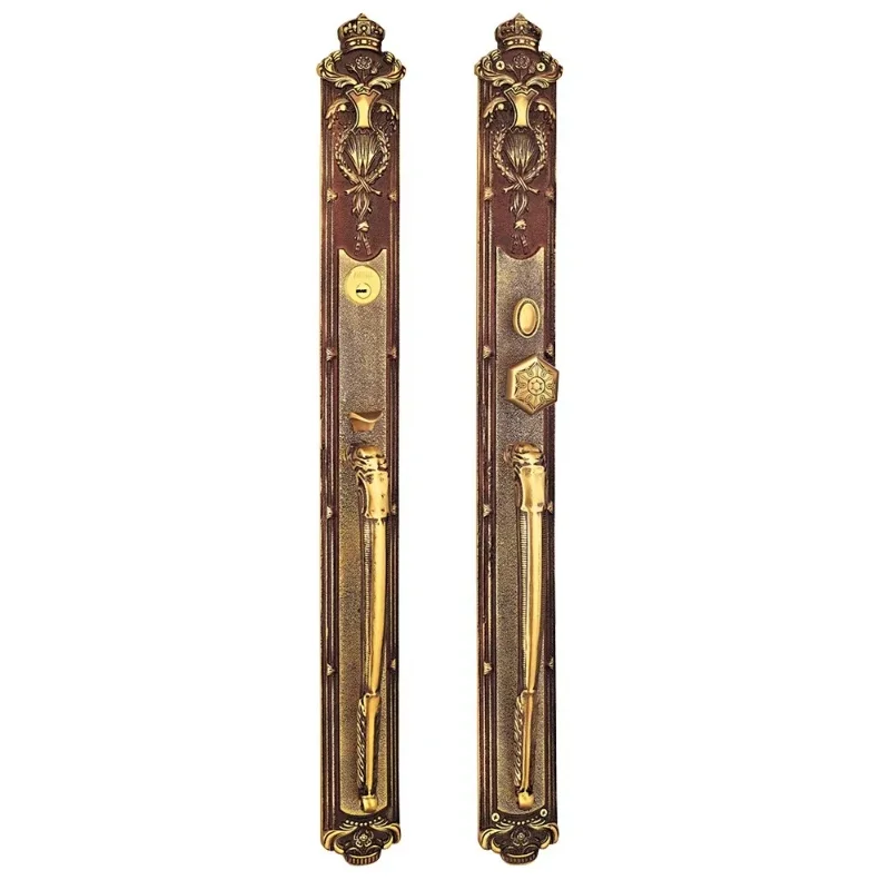 Retro villa door lock waterproof brass copper outer entrance handle door lock cylinder classic style