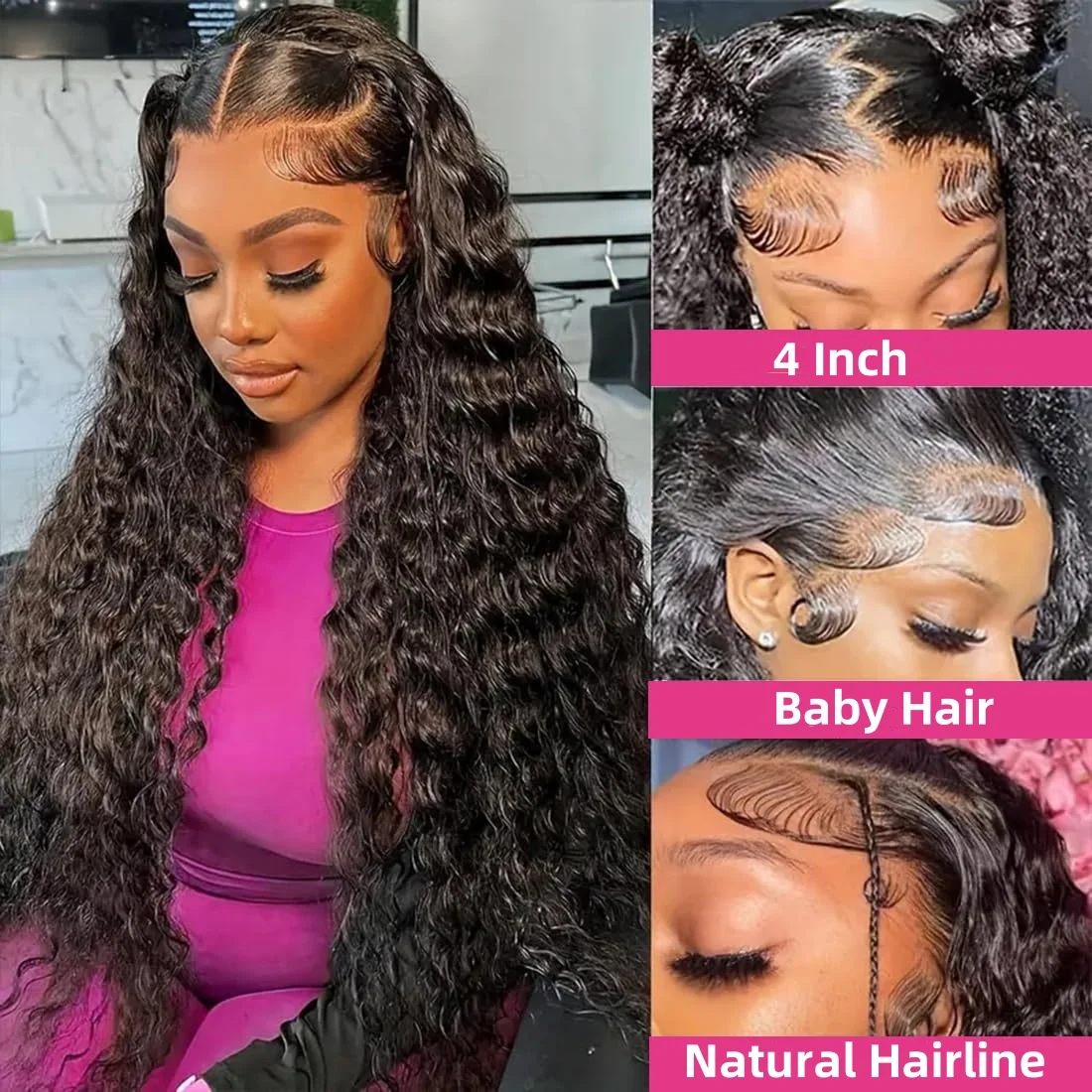 Perruque Lace Front Wig brésilienne naturelle bouclée, cheveux ondulés, 13x4, 20-32 pouces, densité 180%, pour femmes africaines