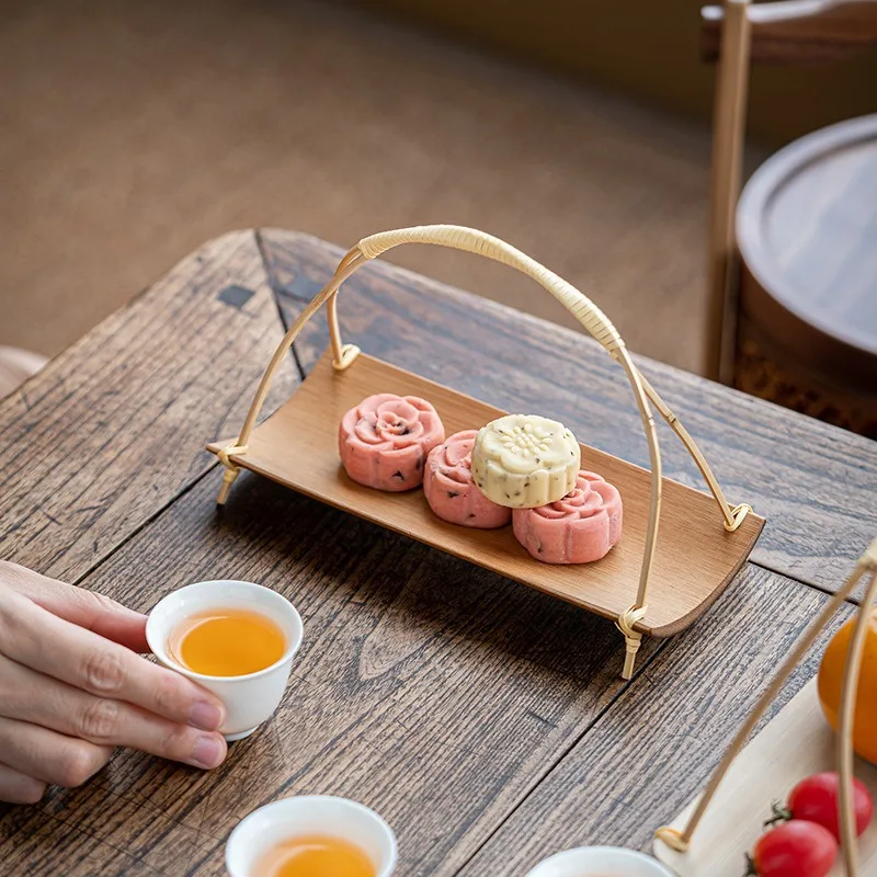 Bamboo Products Handmade Bamboo Handle Basket Tea Ceremony Snack Plate Retro Snack Plate Mini Dried Fruit Plate
