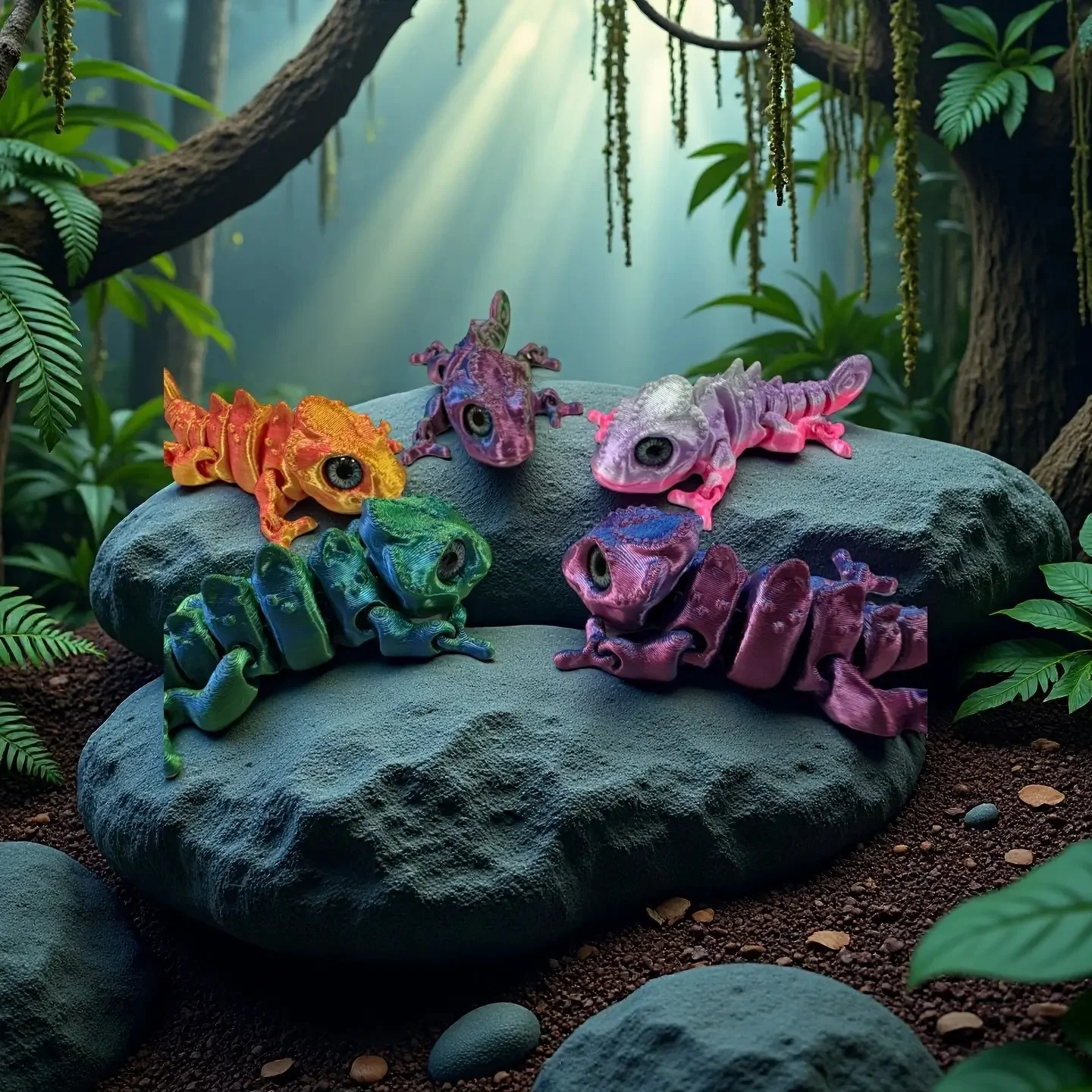 

3D Printed Chameleon with Realistic Eyes, Flexible Limbs, Artistic Decoration, Suitable for Christmas and Birthday Gifts