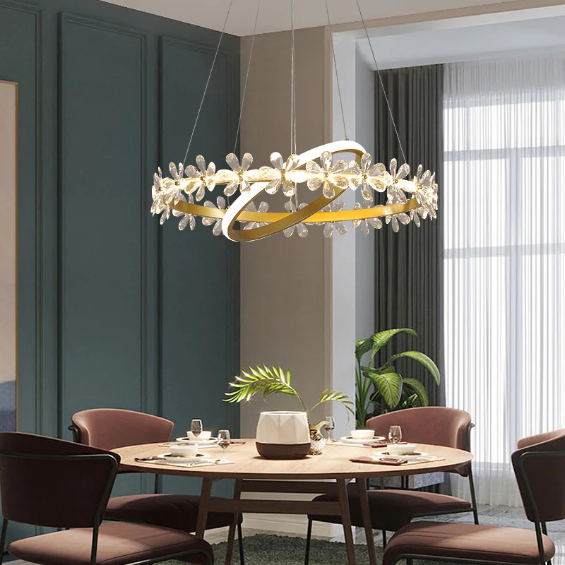 Luz nordic luxo coroa lâmpada de cristal flor led lustre restaurante lâmpada moderna ins tendência estudo banquete salão iluminação da lâmpada