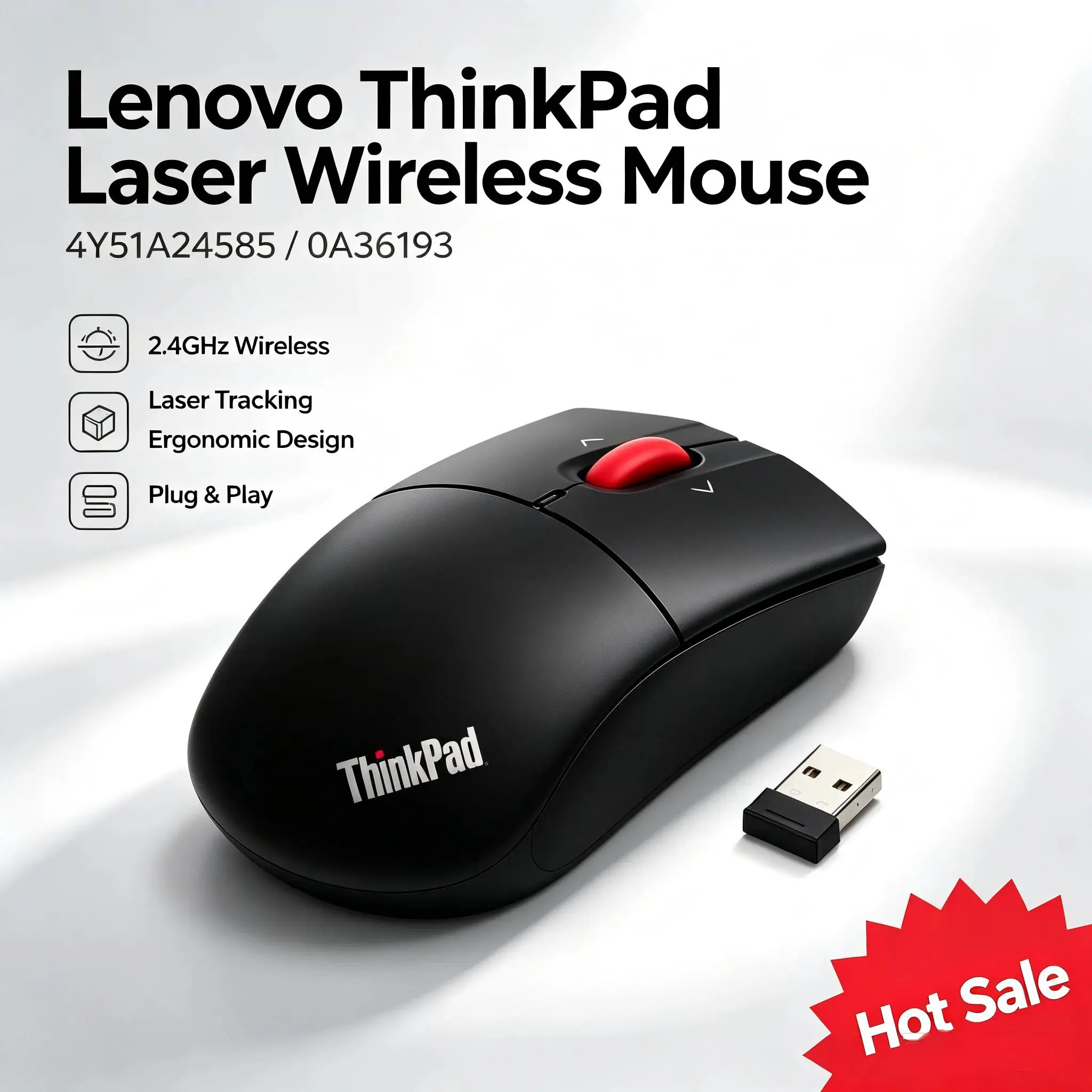 Lenovo ThinkPad Laser Wireless Mouse 4Y51A24585 0A36193 1000DPI Wireless Stability for PC Office Win7 Mac Long Usage Time Small