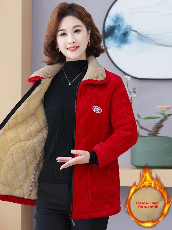 

Ladies Thickened Fleece Winter Jacket Wear-Resistant Cotton Coat Long Sleeve Collar Zipper Closure Color Commute S...
