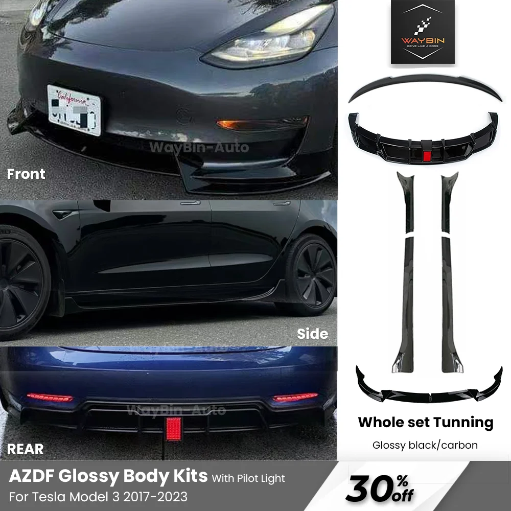 

For Tesla 3 2017-2023 Body Kits AZDF Front Bumper Lip Rear Diffuser Spoiler Glossy Carbon Tuning Tesla Model 3 Accessories