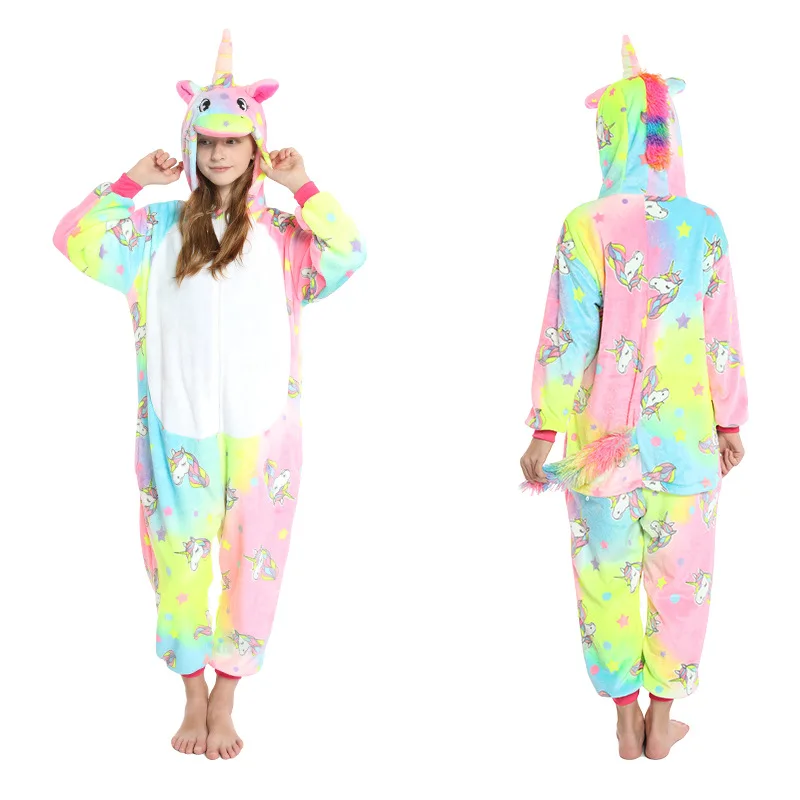 Kids Kigurumi Unicorn Tiger Lion Dog Kigurumi Pajama Winter Flanner Onesie Animal Pajamas Homewear Cosplay  Costume Jumpsuit