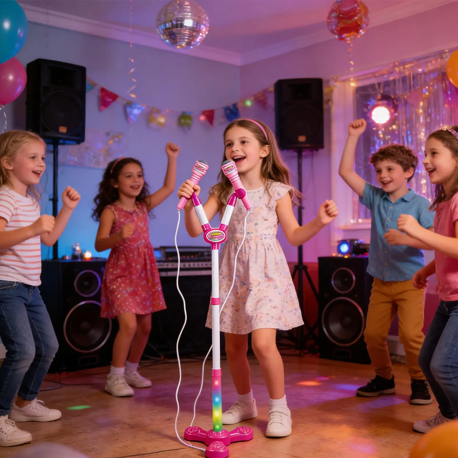 Kids Microphone with Stand Karaoke Rocking-Roll Song Music Instrument Toys Brain-Training Educational Toy Birthday Gift Girl Boy